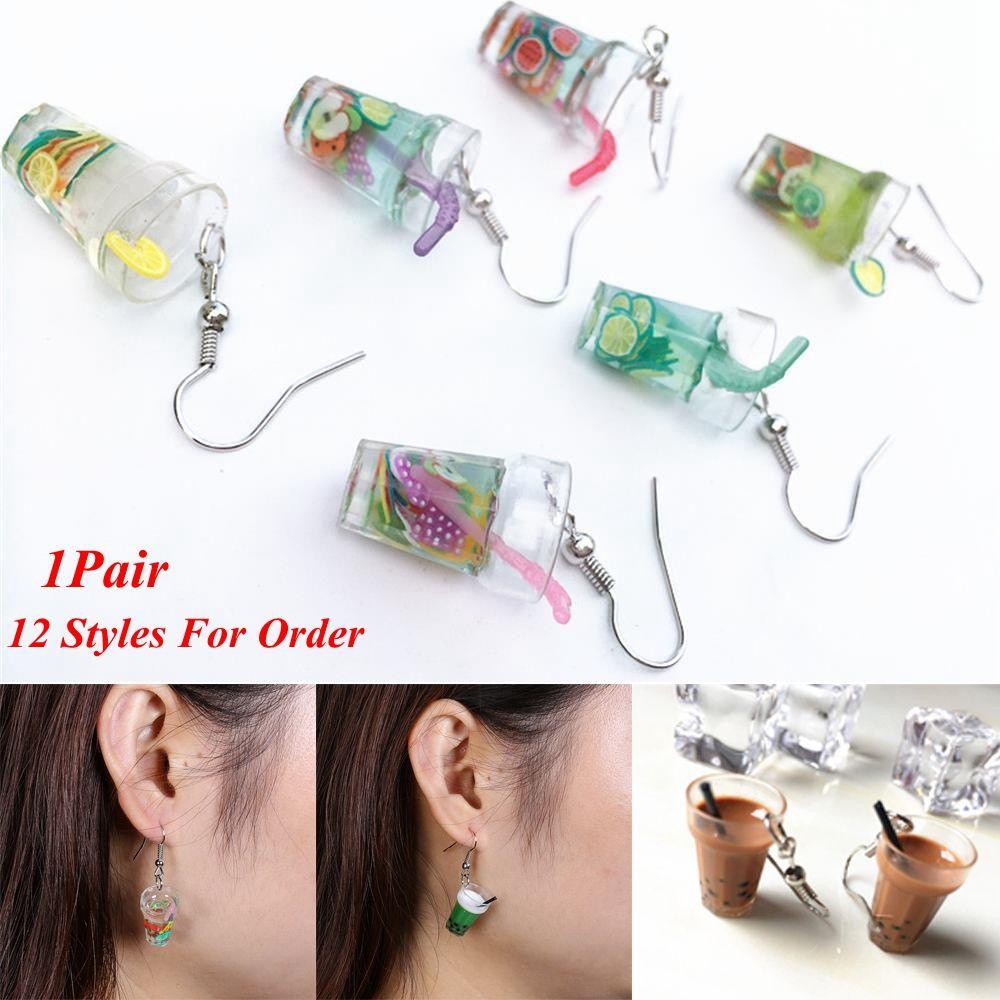 R-flower Bubble Tea Earrings Hadiah Resin Fashion Drop Menjuntai Kait