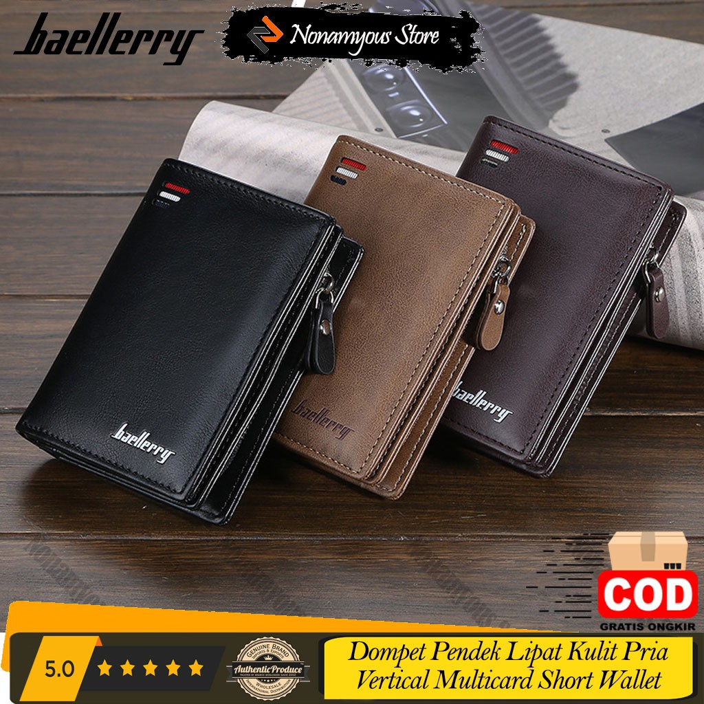 Dompet Pendek Lipat Kulit Pria Vertical Multicard Short Wallet Import Baellerry