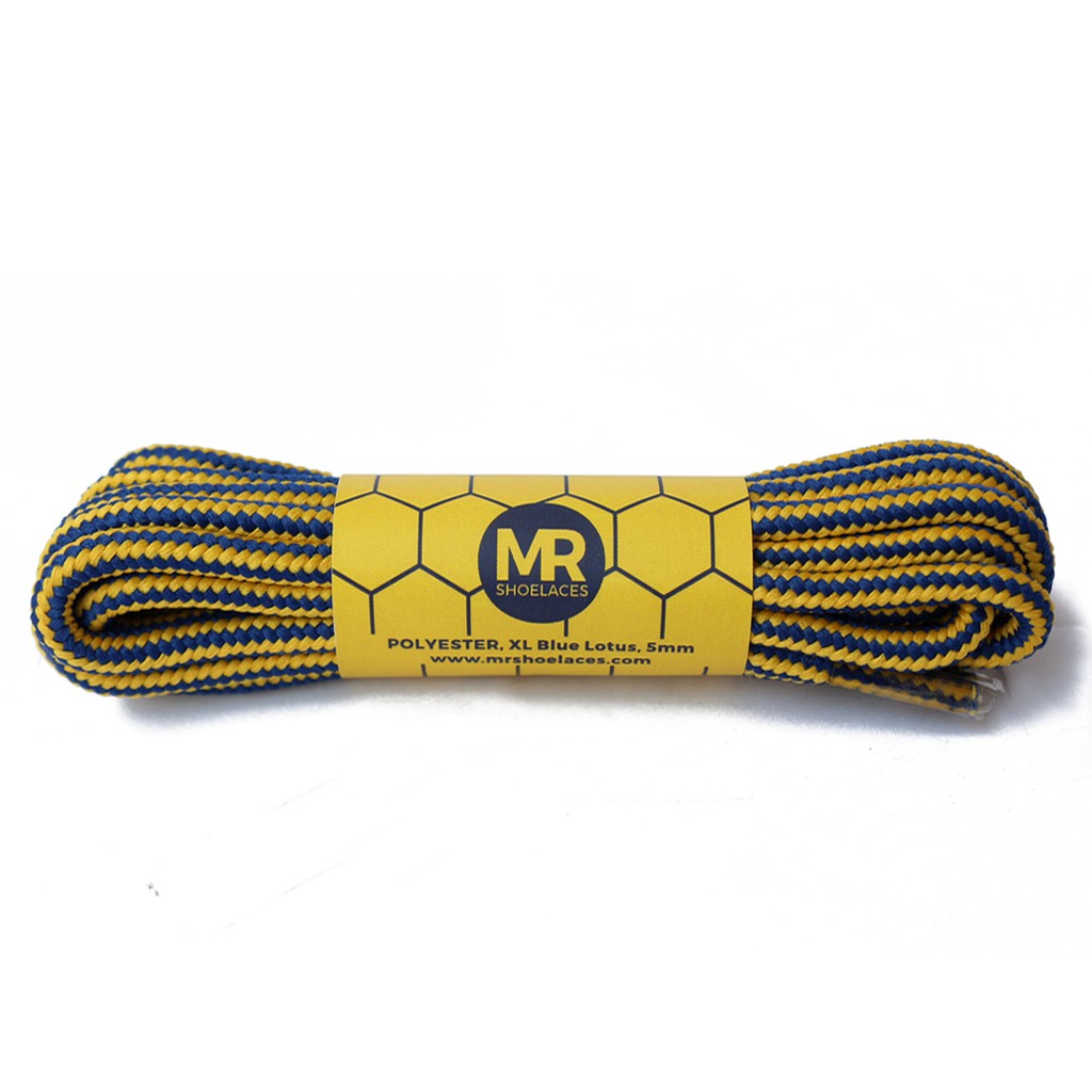 MR Shoelaces CR08 Blue Lotus (Biru Kuning) Tali Sepatu Bulat Corak / Motif 5-6mm 80cm 90cm 100cm 120cm 150cm 200cm - Premium Shoelace