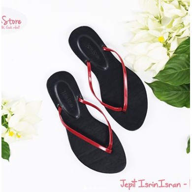 Sendal Wanita Teplek Isrin Isran Jepit MERAH HITAM Anti Sendal Wanita Teplek Isrin Isran Jepit MERAH HITAM Anti
