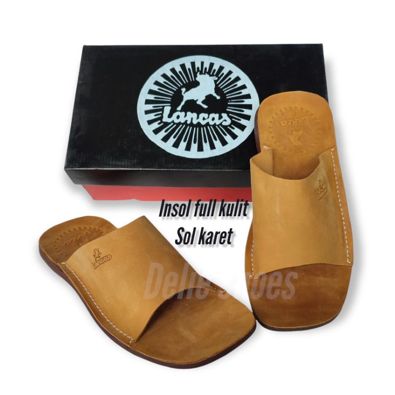 Sandal Slop Pria Kulit Asli Original Lancas/sandal slide pria casual terbaru