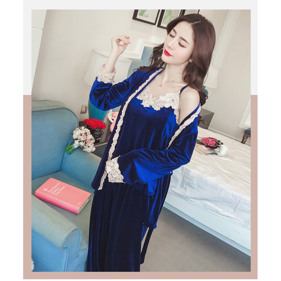 Vee-pajamas baju tidur 3 in 1 beludru kimono/seserahan/baju tidur-1