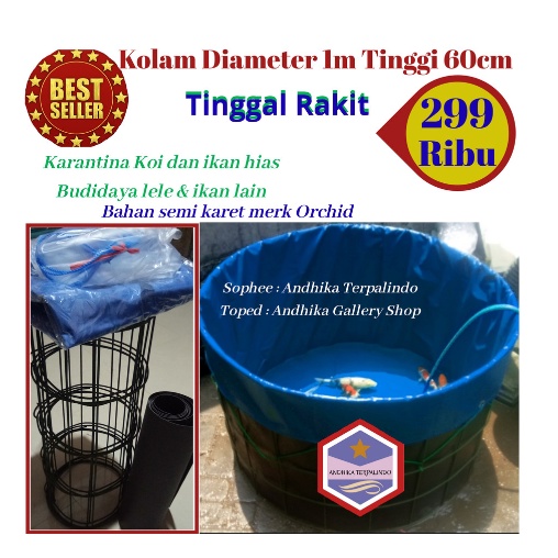 terpal kolam ikan fullset D1T0.6m/ kolam terpal bulat / terpal ikan terbaik
