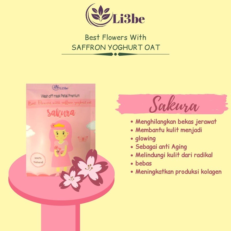 (DIST.RESMI)✅ Li3BE MASK PETAL FLOWER SAFFRON YOGHURT OAT (Free spatula)