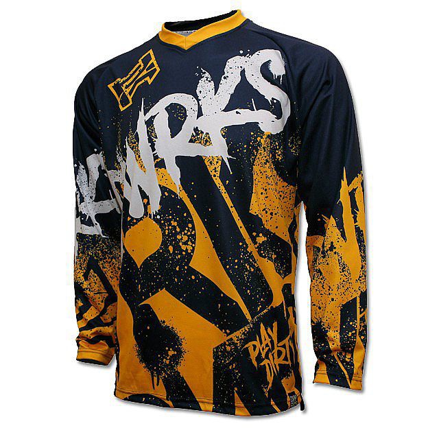 JERSEY SEPEDA MTB JERSY TRAIL DIRTWORKS LS SPRAY NAVY YELLOW