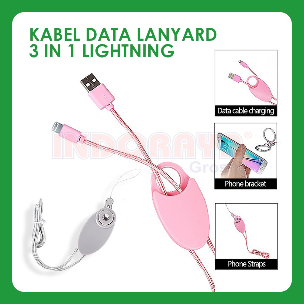 KABEL DATA CHARGER LANYARD 3IN1 IPHONE 5G/6/7 KABEL DATA IPHONE 3 IN1