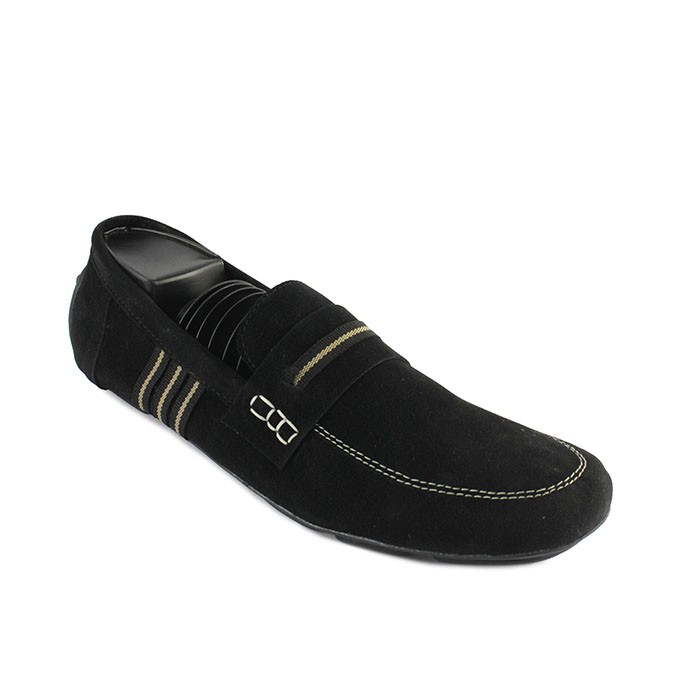 Sepatu Slip On Casual pria Formal Uno Mocasin Slop Suede Hitam Hengout