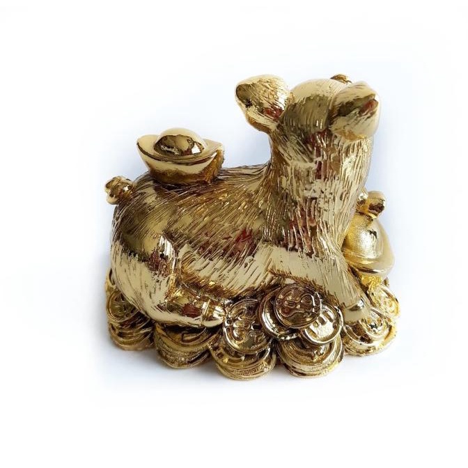------] Patung babi warna gold membawa emas | lambang keberuntungan