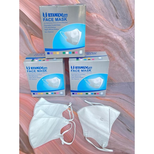 Masker Duckbil / Duckbill 3 Ply Utama Emboss Hitam / Putih / Abu 50pcs