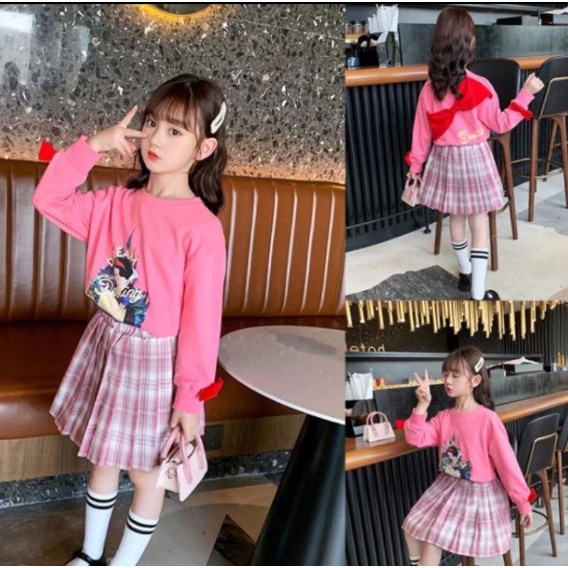 set rok plisket guci anak import/setelan rok anak import/set rok anak premium