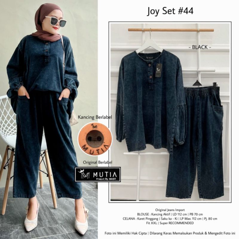 JOY SET #44 BY MUTIA / ONESET JEANS WANITA MUSLIMAH / Setelan celana jeans polos