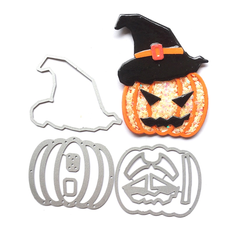 Cetakan Stensil Cutting Dies Motif Lentera Labu Halloween Bahan Metal Untuk Scrapbook / Craft DIY