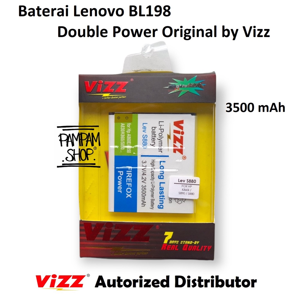 Baterai Vizz Double Power Original Lenovo BL198 A830 A850 A859 S880 S890 K860 Batre Batrai Ori