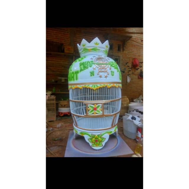 Sangkar burung perkutut ukir NU kayu jati