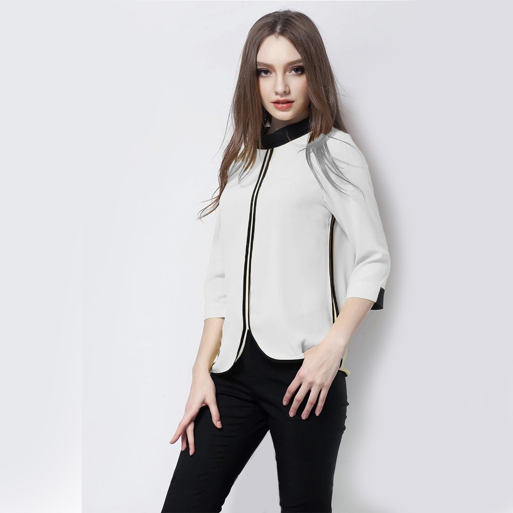 CARMILA Baju Kekinian Cewek Murah Wanita Grosir blouse white zuky bhn rayon bangkok LD96 PJ 67 i.878
