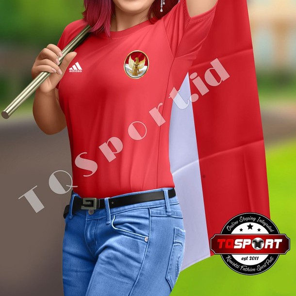 Baju 17 Agustus SENAM Kaos Fitnes Lari Gym Olahraga WANITA Ladies MERAH PUTIH Indonesia GARUDA02