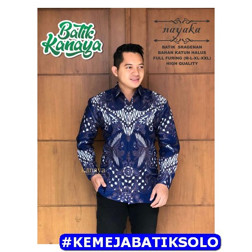 ATASAN PREMIUM Nayaka Kemeja Batik Pria Lengan Panjang Lapis Furing Kanaya Merak Dongker SASMAKHA NA