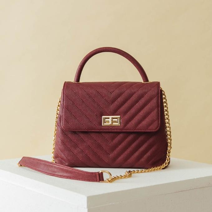 Tas Wanita Flap Bag Cameron Maroon Merche