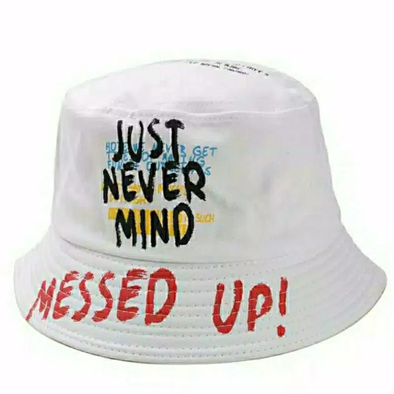 Topi Bucket hat motif sablon Messed Up premium impor untuk pria wanita harga murah grosir -  FAS 197