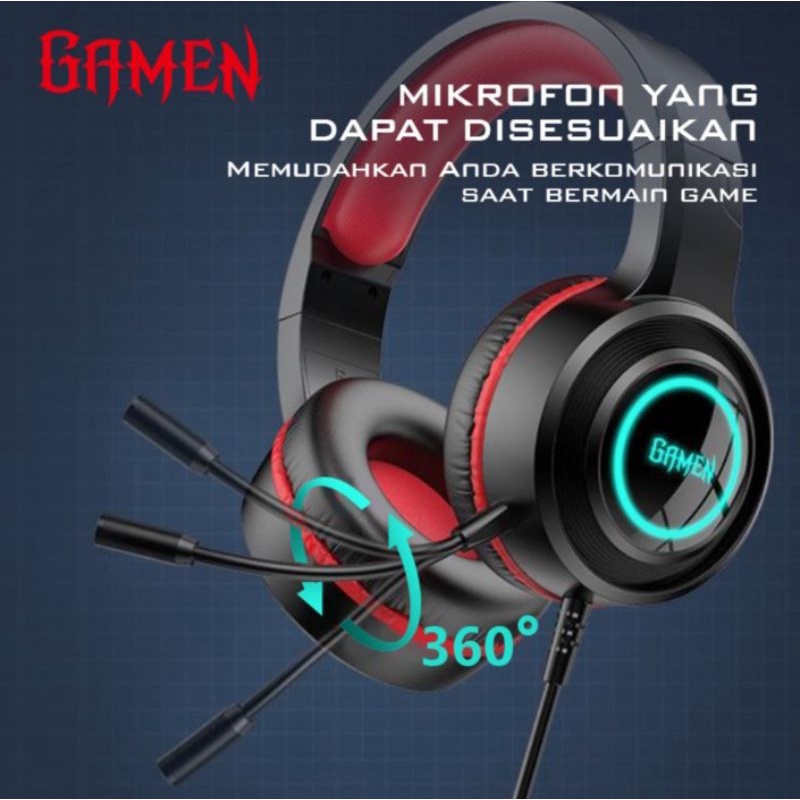 Headset Headphone Earphone GAMEN GH100 Black 3D Original