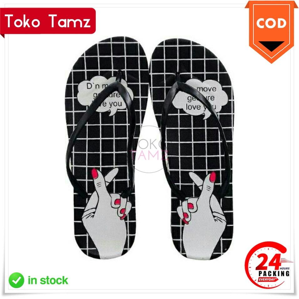 COD MAKASSAR Sandal Jepit Motif Jari Love Saranghae Sendal Fashion Shopee Online Shop Toko Tamz