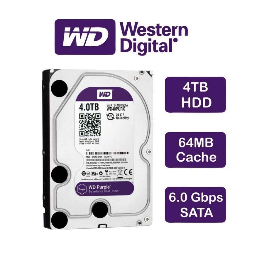 HARDDISK WD Purple 4TB SATA3 khusus CCTV HDD WD42PURZ GARANSI RESMI