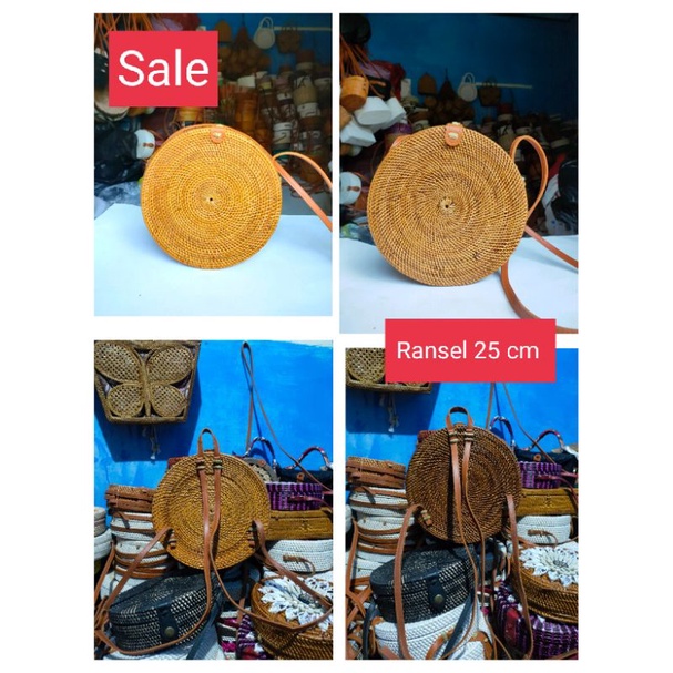 Sale / obral tas rotan bulat bali / lombok ransel full atte 24 cm