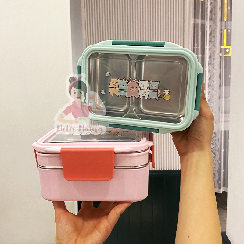 Kotak Makan Anak Sekolah LUNCH BOX 1 Susun / tempat makan 2 Tingkat STAINLESS STEEL 304 Karakter Jepang Sumikko Gurashi