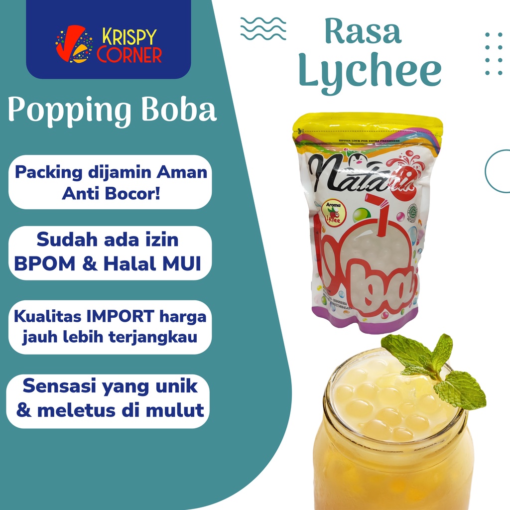 

Popping poping Boba Leci 500g - Jelly Mutiara - Topping Minuman Kekinian Rasa Lychee