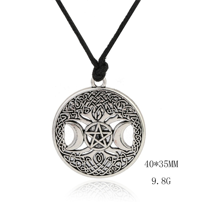 Kalung Liontin Bulan Bintang Pohon Mitologi Dunia Bahan Stainless Steel Gaya Vintage Nordic Untuk Pria