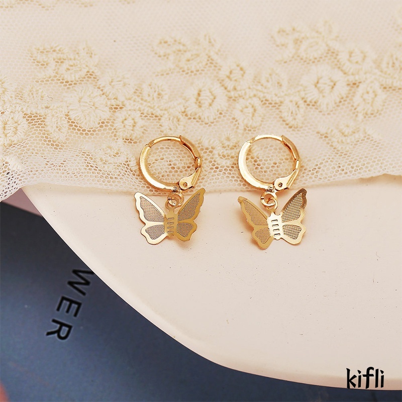 KIFIL Fashion Anting Kupu-Kupu Logam Antik Untuk Wanita Sederhana Liontin Anting-Anting Emas Aksesoris Wanita