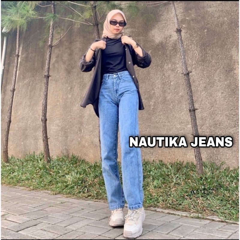 highwaist Kulot Jeans Wanita Loose