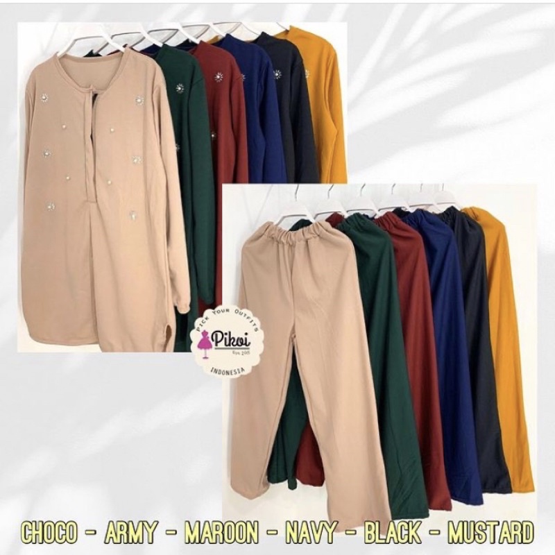 Set Polos Wanita / One Set Hitam Lengan Panjang Celana Panjang / Setelan polos wanita muslimah pearl