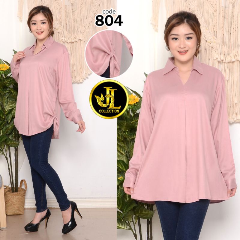 KEMEJA WANITA / KEMEJA LENGAN PANJANG SAMPING SKODEL BAHAN RAYON TWILL _804-Pink