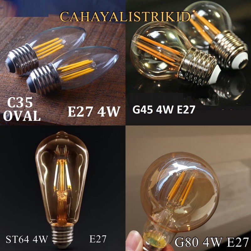 BOHLAM LAMPU LED KUNING FILAMEN CAFE EDISON ST64 G45 G80 C35 4W 2W E27 LAMPU CAFE LAMPU DEKORASI