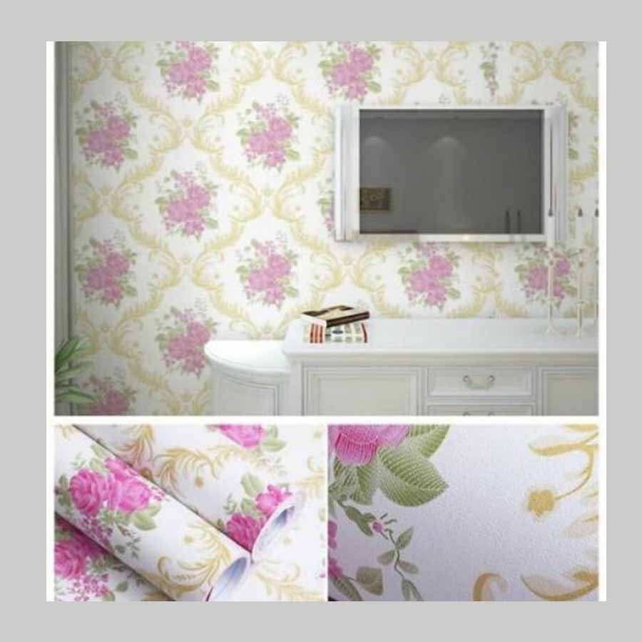 (PROMO) Gudang 10 Meter Wallpaper Dinding Kamar Tidur Motif Kembang Ungu / Anti Air 45 CM x 10 Meter (COD)