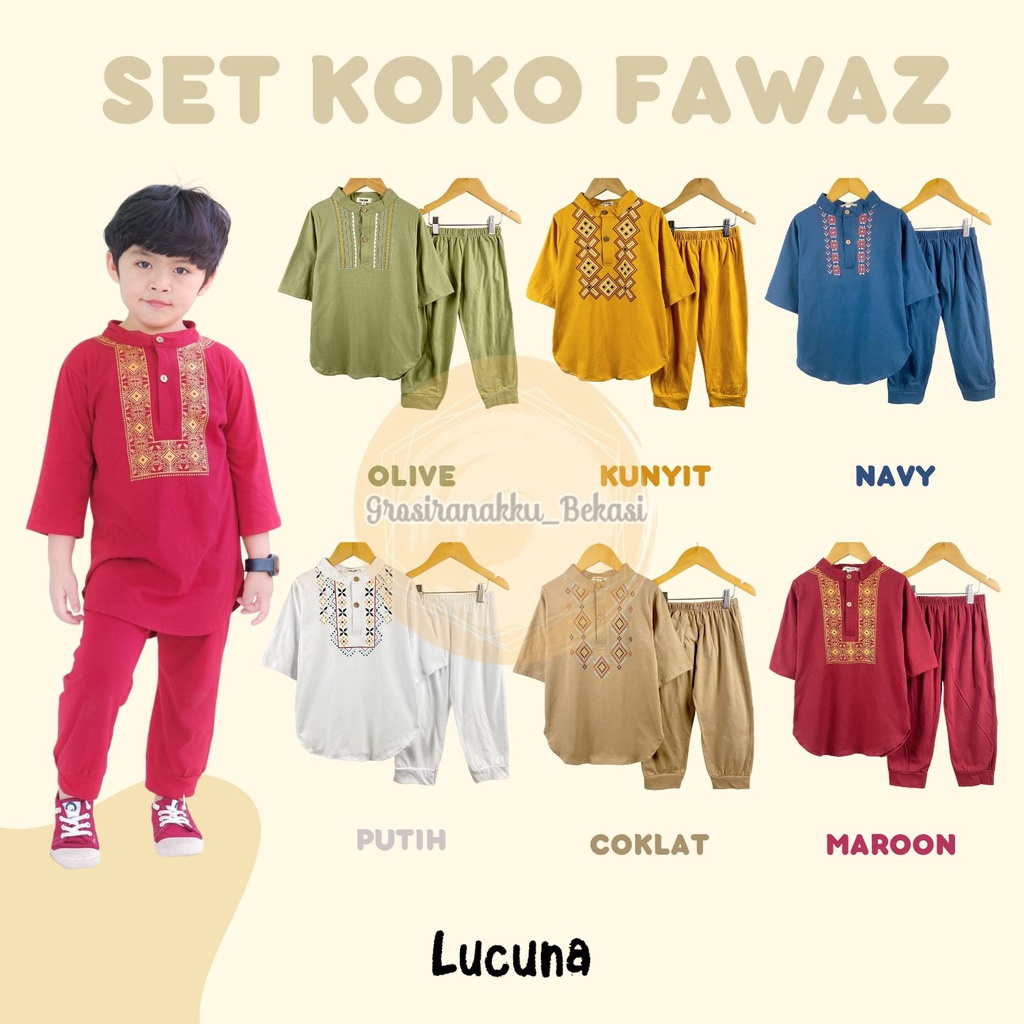 Setelan Koko Anak Fawaz Lucuna Mix Warna Size 1-5 Thn