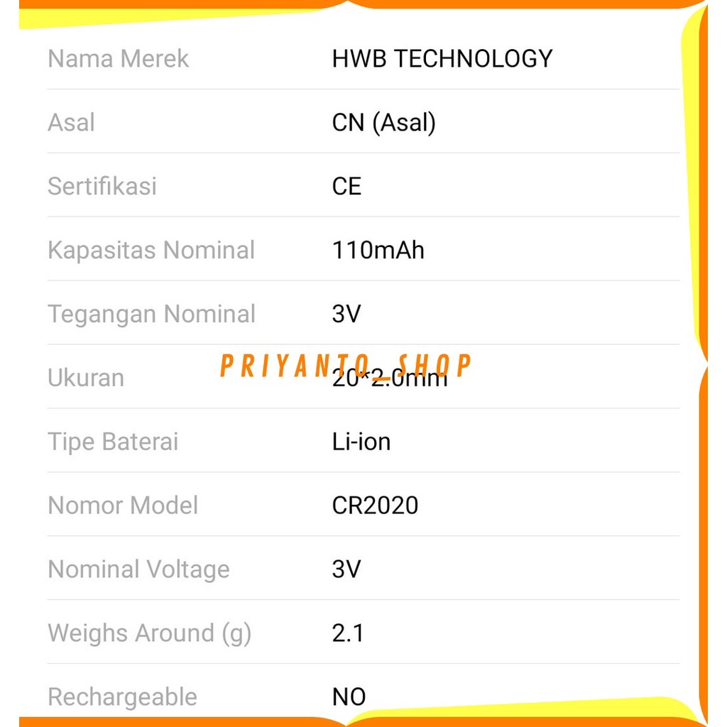 BATTERY CR2020 CR 2020 3V LITHIUM