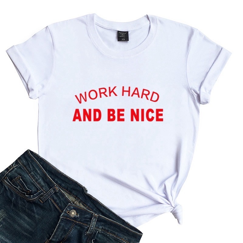 KAOS DISTRO WANITA ONECK WORK HARD BE NICE / KAOS WANITA
