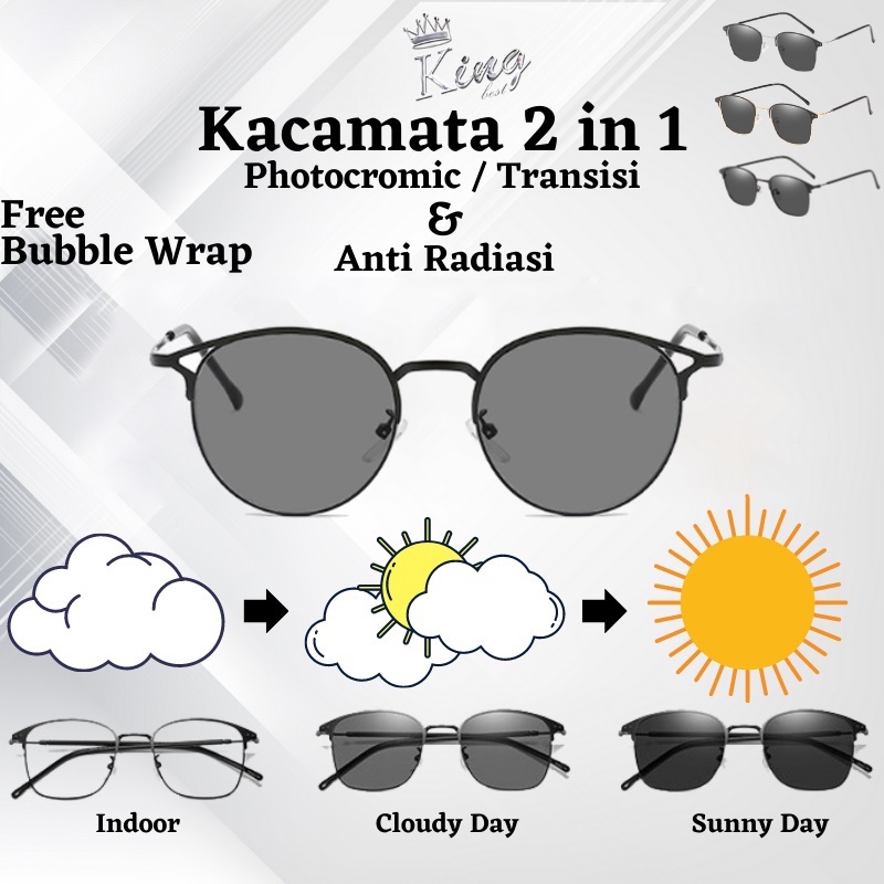 Kacamata Kingbest Kacamata Lensa 2 In 1 Photocromic Anti Radiasi Wanita Pria Kacamata Bingkai Titani
