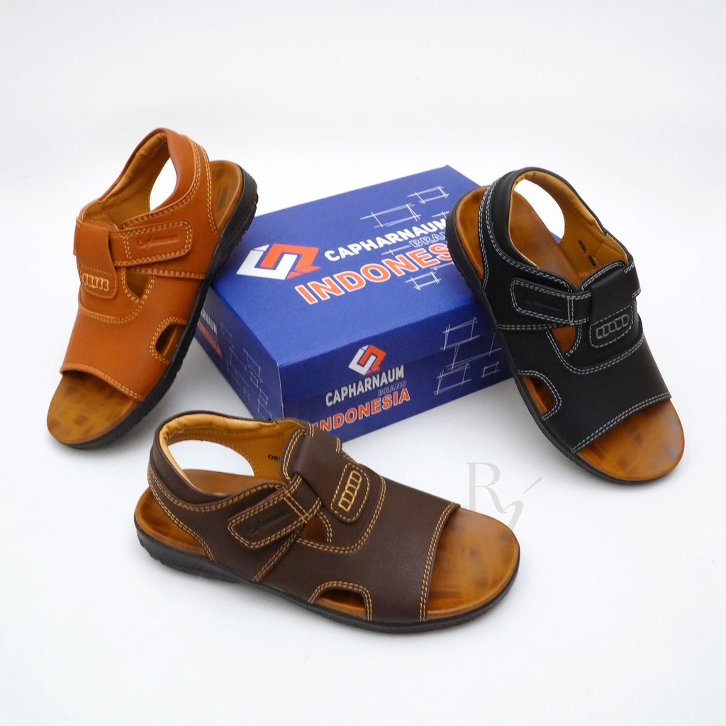 CAPHARNAUM [OSL 502] Sandal Selop Kulit Sepatu Sandal Let Belakang Pria Sendal Kasual Velcro