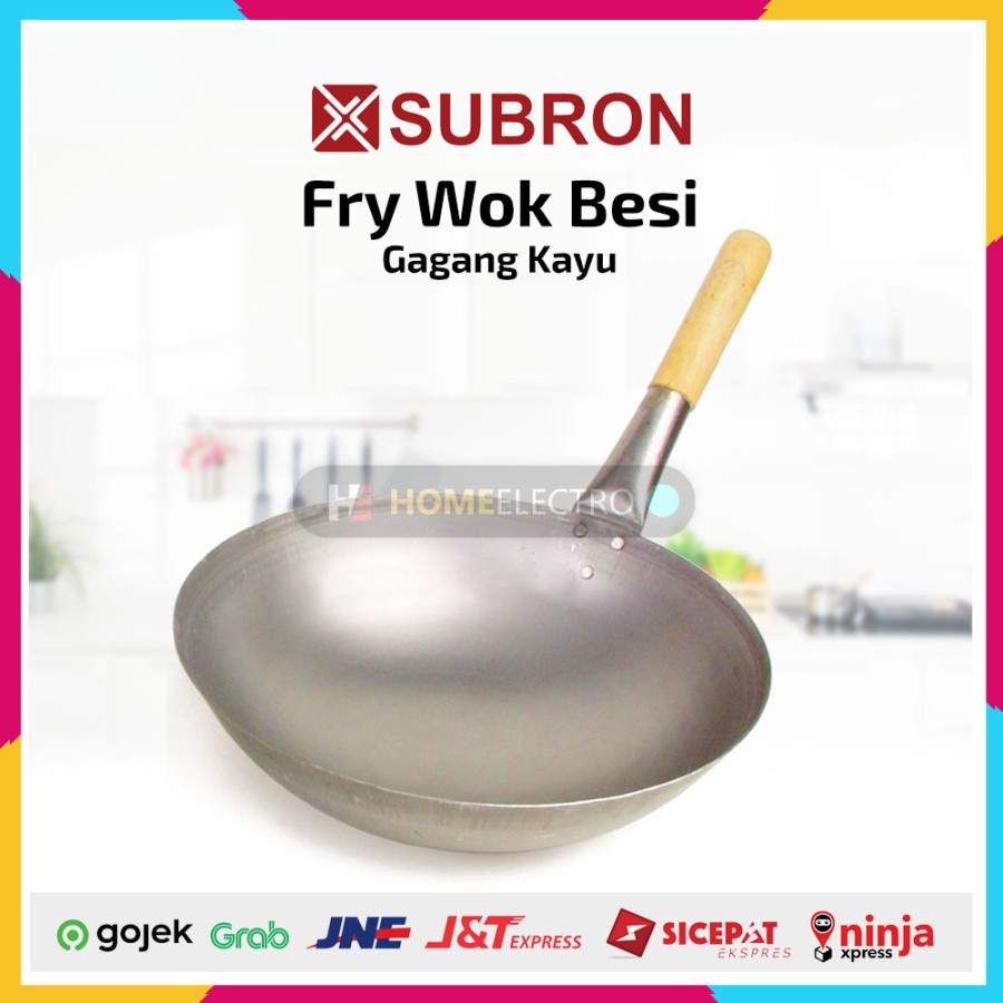 Wajan Penggorengan Besi Subron Gagang Kayu Fry Wok - 36CM