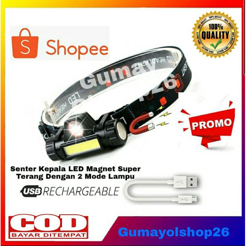 Senter Kepala Mini Head Lamp Led COB Rechargeable Plus Magnet