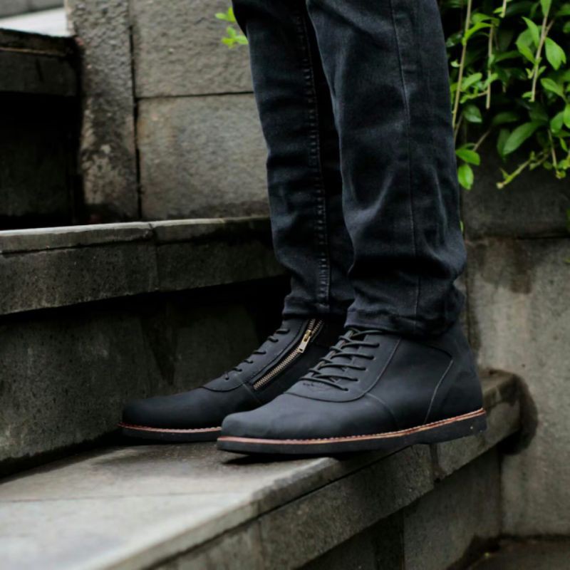 Sepatu Boots Casual Pria Semi Formal Kerja Kuliah Model Brodo Zipper Boot Resleting Original
