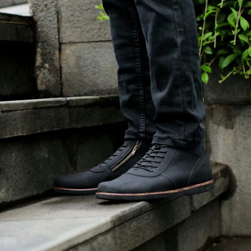 Sepatu Boots Casual Pria Semi Formal Kerja Kuliah Model Brodo Zipper Boot Resleting Original