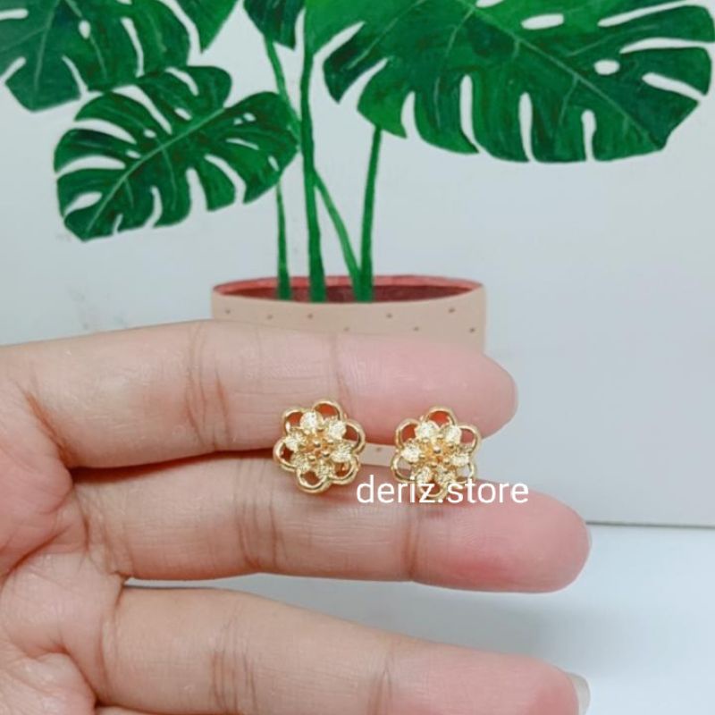 giwang bunga mawar anting tusuk bunga mawar lebar perhiasan wanita titanium gold