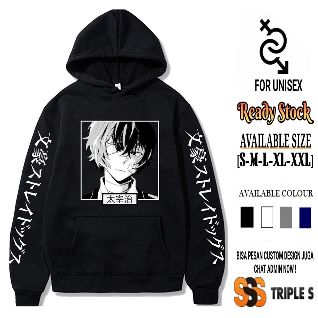 Jual BUNGO STRAY DOGS OSAMU DAZAI BLACK WHITE HOODIE PULLOVER JAPANESE ...