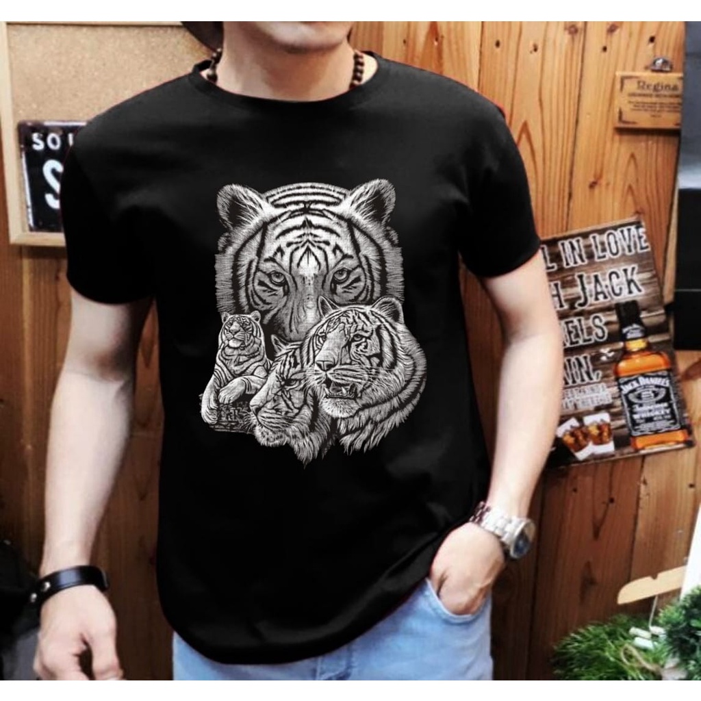 Kaos Distro Pria Lengan Pendek Motif Macan Positif MC-11 / Shalch Trendy