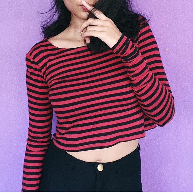 Zara Crop longsleeve stripe red-black