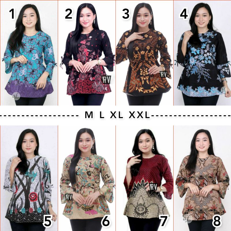 BLOUSE ATASAN BATIK WANITA M L XL XXL  DAUN MAS BATIK Sakura Sekar Cendrawasih Merak